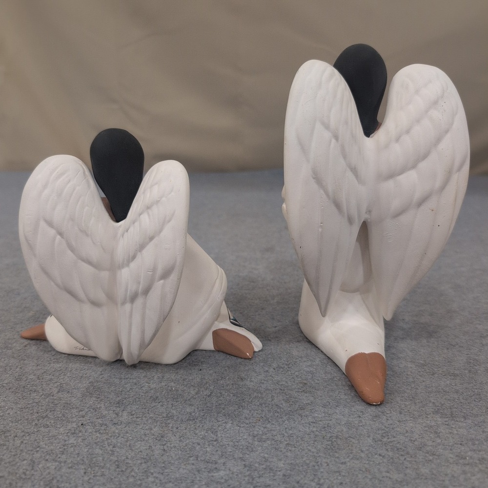 Southwestern Hand Painted Clay Angel Figurines Set of 2 Navajo Signed - Picture 6 of 10